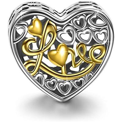 NINAQUEEN Bead Love Icing 925 Sterling Silver Gold Plated Hollow Heart Shape For