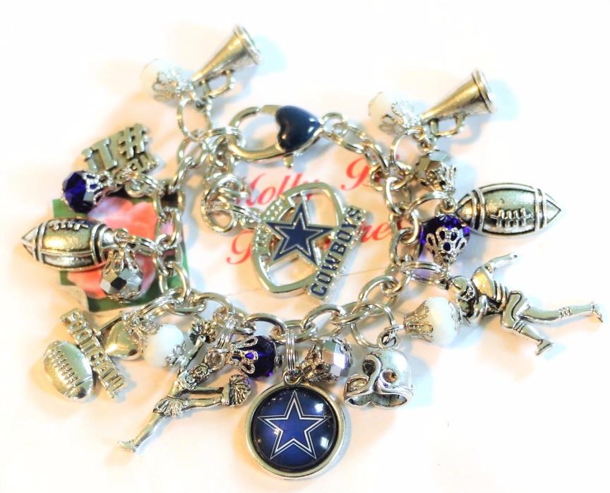 Dallas Cowboys Handmade NFL Chain Link Football Charm Bracelet,Small 5 1/2