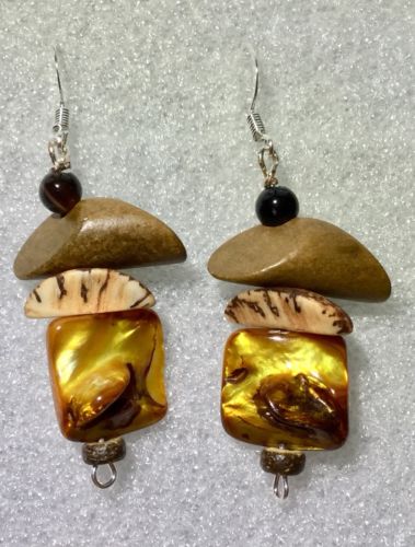 EARRINGS Wood,cork & SHELL DIFFERENT AND UNIQUE