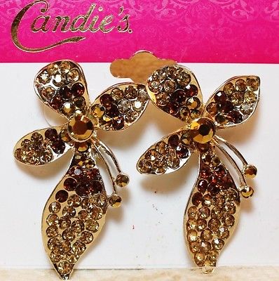 Candies Simulated Crystal Floral Flower Gold Tone Earrings