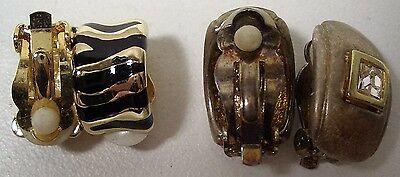 WOMEN'S STYLISH CLIP-ON EARRINGS GOLD/BLACK OR ANTIQUE GOLD TONE w CRYSTAL NEW