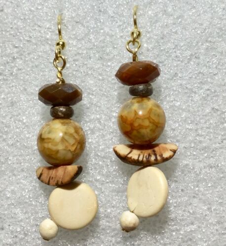 EARRINGS FIRE& ICE AGATE & WOOD DIFFERENT AND UNIQUE