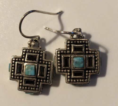 Carved Turquoise Cabochon Pierced Earrings in Sterling Silver Settings by Barse