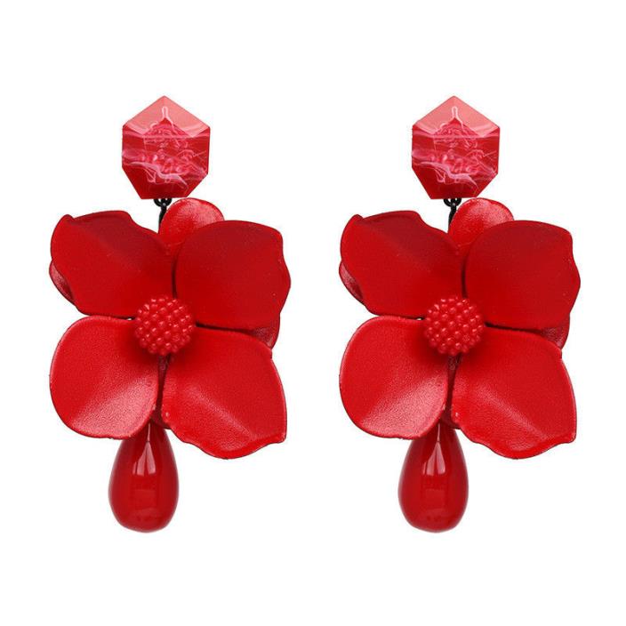 US SELLER SHIP FROM NYC 3d red floral dangling  FASHION Earrings