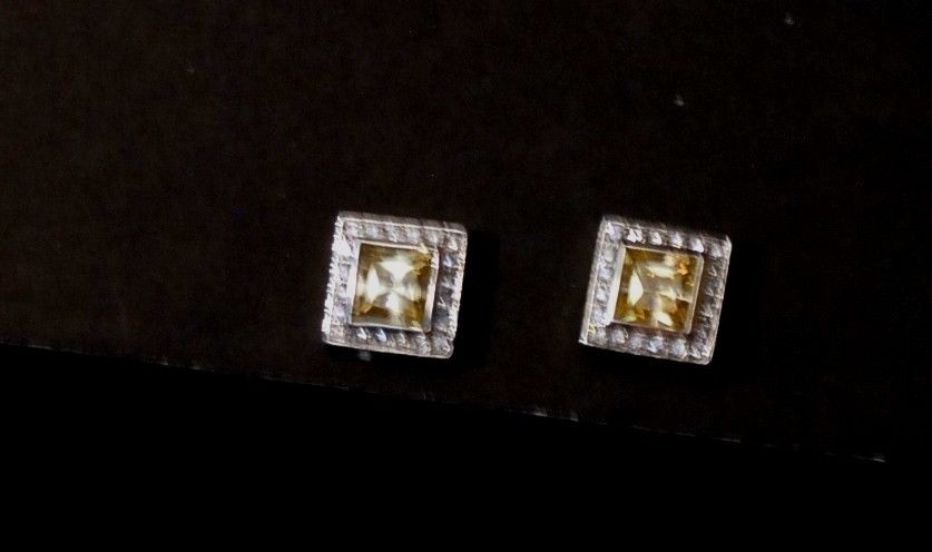 Earrings, pierced. Faux yellow and white diamonds
