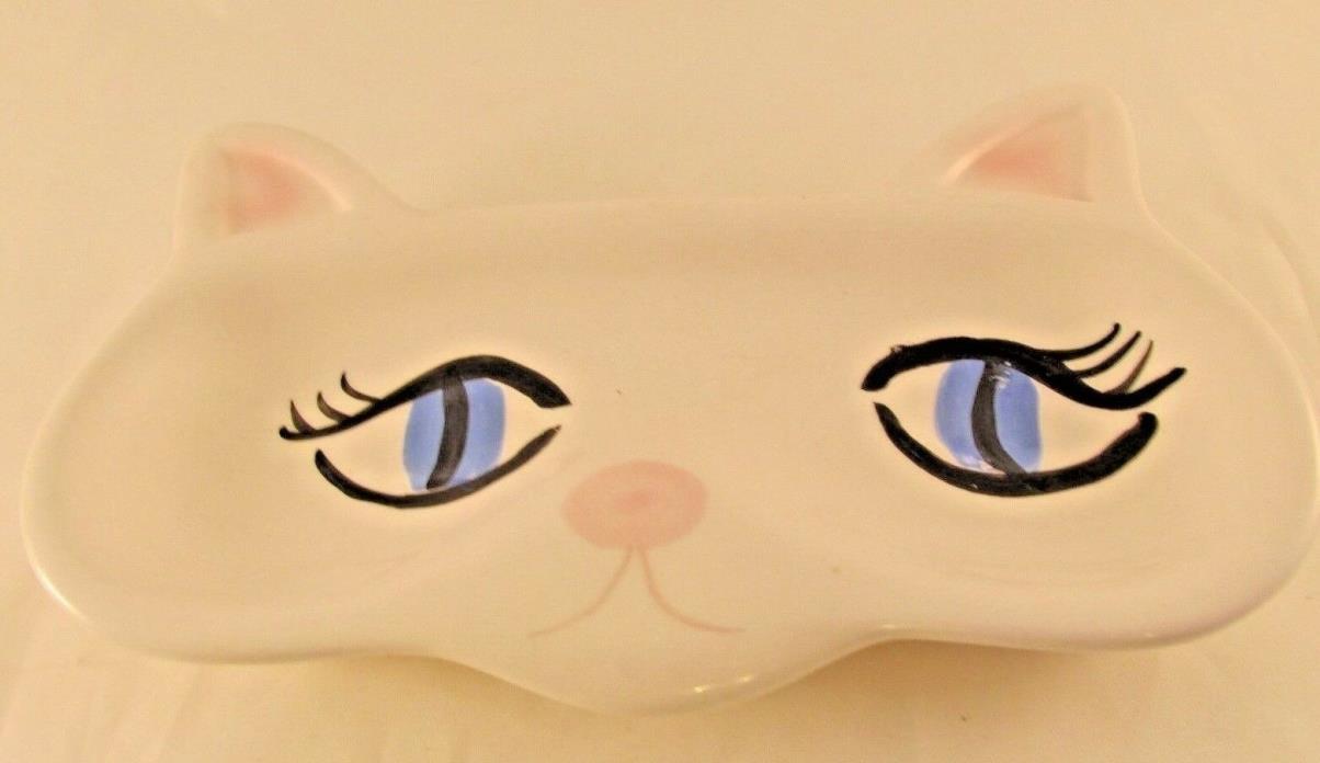 Cat Kitten Face Eyeglass Holder Tray Ceramic Unique