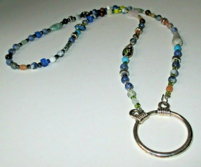 Semi precious gemstone and mixed material eyeglass lanyard leash holder 26 in