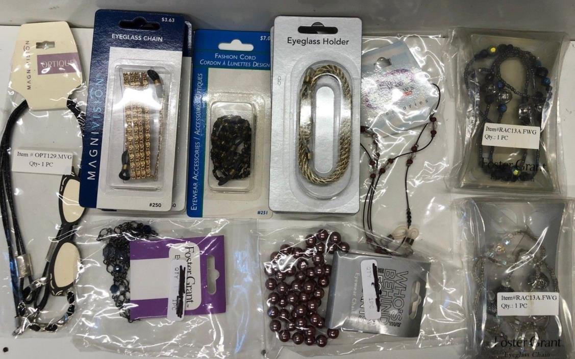 LOT #101 - 13  NIP Assorted Foster Grant & Magnavision Eye Glass Chains/Holders