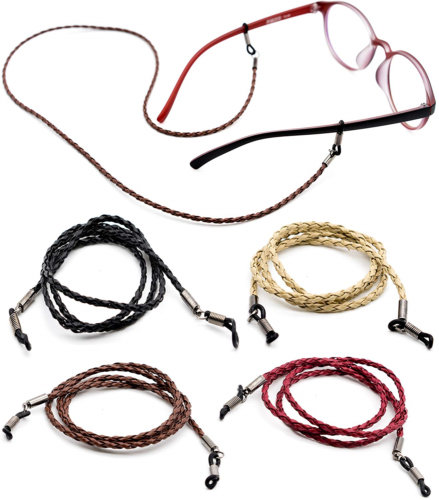 Eyeglasses Holder Strap – Premium Leather [Pack of 4 + Bonuses] – Glasses Holder
