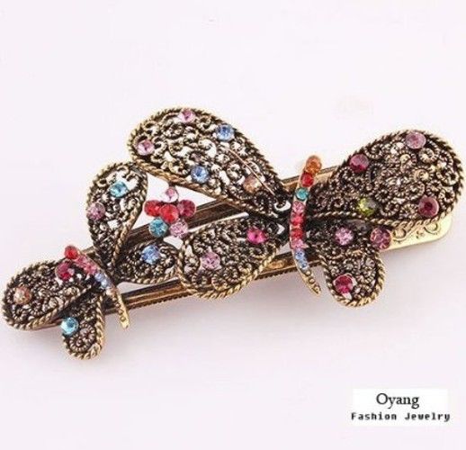 Hairpin Crystal Butterfly Bowknot Lovely Vintage Jewelry Hair stick ~ FAST SHIP!