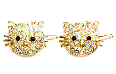 A Pair Of  Sparkling AB Crystal Hello Kitty Cat Hair Clips