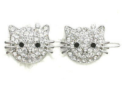 A Pair Of Clear Crystal Hello Kitty Cat Hair Clips  A123