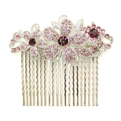 Purple Hair Comb Crystal Floral Bridal Bridesmaid Flower Girl Wedding Party Prom