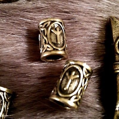 Fenris Rune Beard Braid Beads 1 Pr Algiz Protection Bronze Viking Celtic SCA