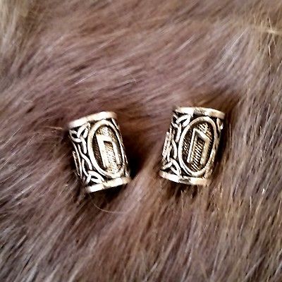 Fenris Rune Beard Braid Beads 1 Pair Uruz Power Silver Viking Celtic SCA LARP