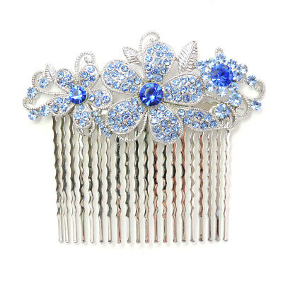 Blue Hair Comb Crystal Floral Bridal Bridesmaid Flower Girl Wedding Party Prom