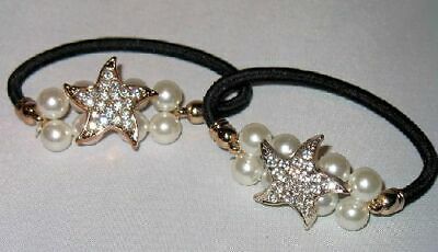 SPARKLING STAR PONYTAIL HOLDER CLEAR CRYSTALS & PEARLS SELECT COLOR