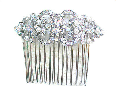Clear Crystal & Pearls Hair Comb For Bridal Bridesmaid Wedding Party Prom G308