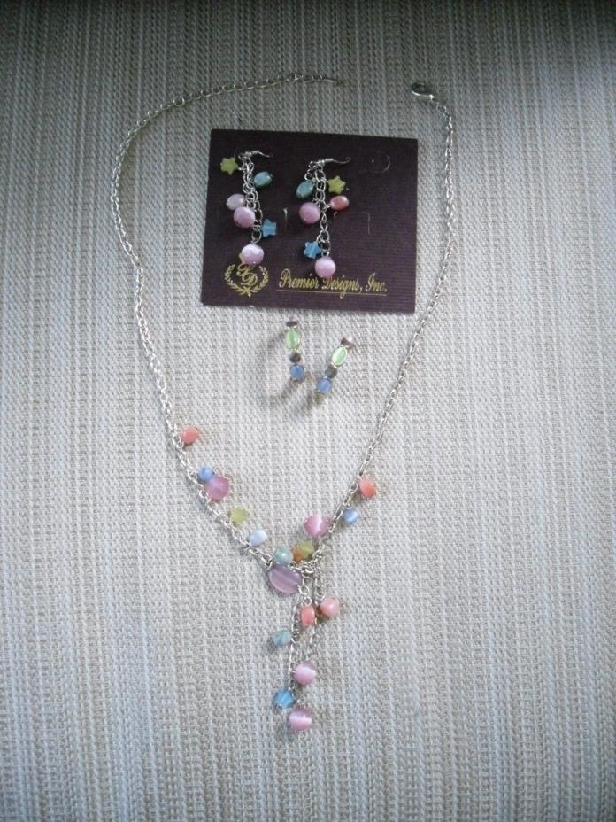 Premier Designs Jewelry Necklace and Earring Set Dreamsicle pastel dangle lot