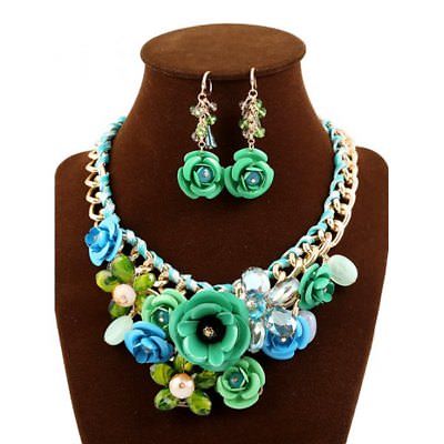 Elegant & Bold Flower Statement Jewelry Set - Green