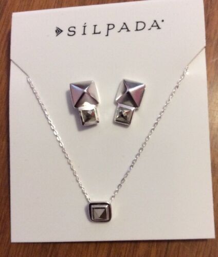 SILPADA Silver, Crystal Pyramid Post Earrings & Necklace Set