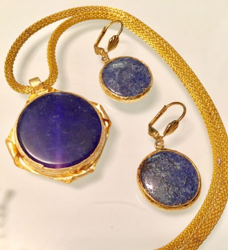 TURKISH LAPIS DANGLE EARRINGS AND PENDANT WITH CHAIN NWOT
