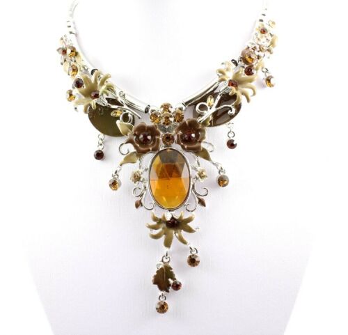 Golden Fancy Austrian Rhinestone Crystal Exquisite Necklace Earrings Set