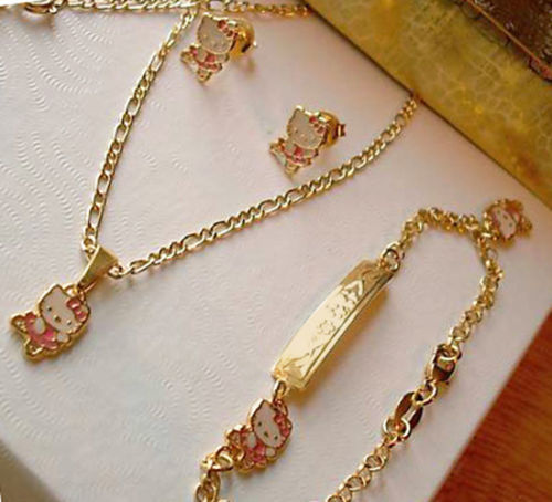 18k Gold filled Pink Hello Kitty BALLERINA 4pc Girl Necklace jewelry Gift set