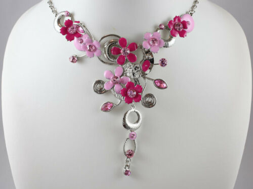 Pink Fancy Austrian Rhinestone Crystal Floral Necklace Earrings Set