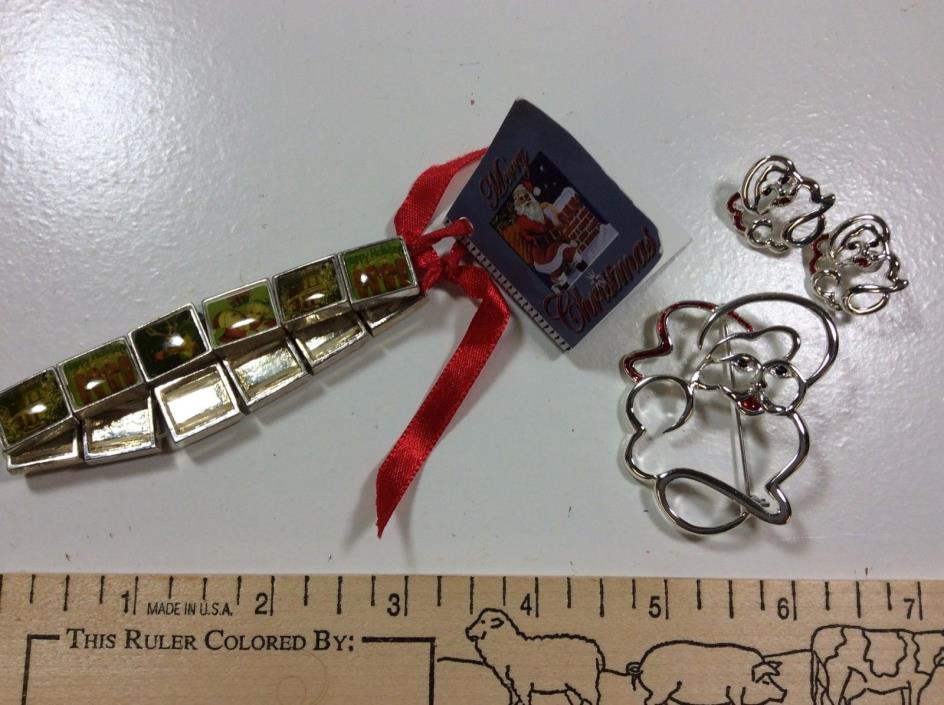 Lovely Christmas Santa Stretch Bracelet, Pendant, and Earrings, Holiday & Fun