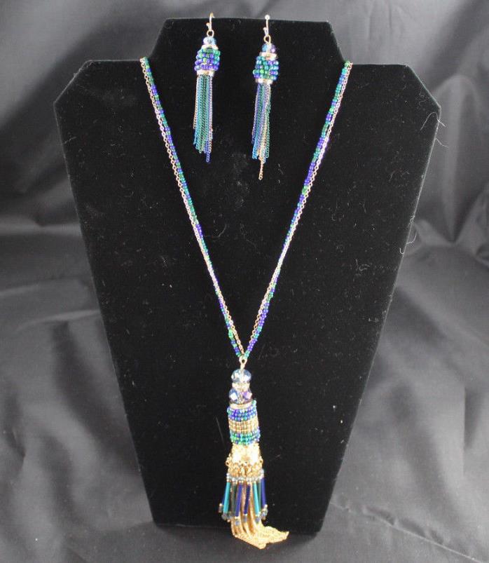 Jules Blue and Gold Tone Necklace and Earring Set