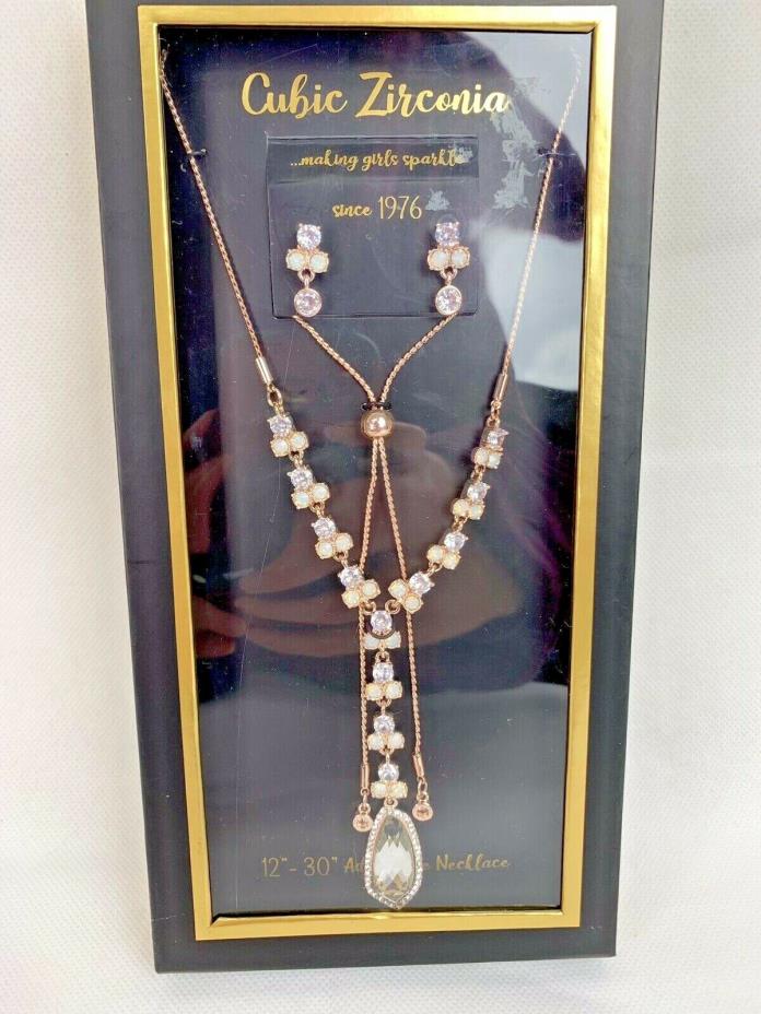 Gold BEAUTIFUL Cubic Zirconia Earrings and Necklace set *Happiness Tears*