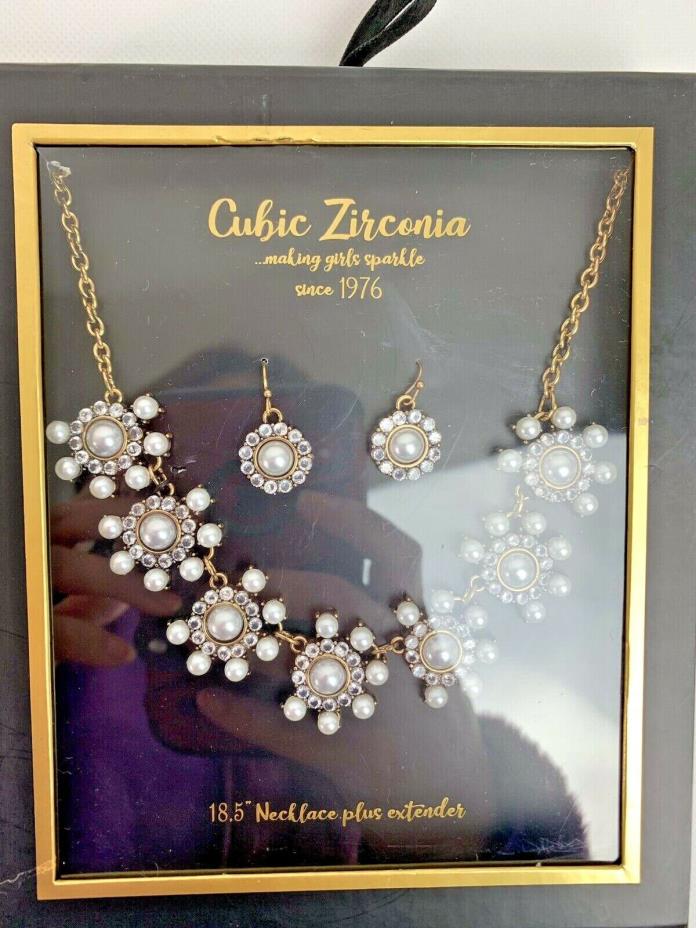 Gold BEAUTIFUL Cubic Zirconia Earrings and Necklace set *Rain of Crystals*