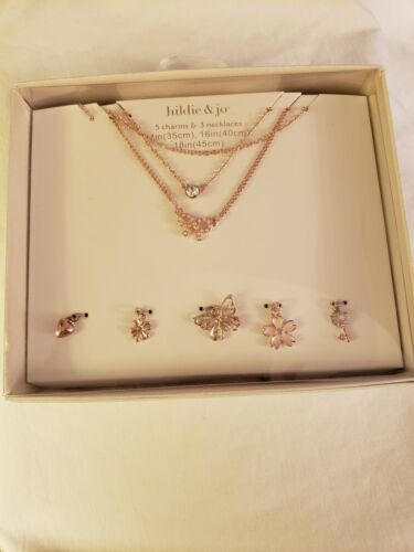NIB Hildie & Jo 5 Charms And 3 Necklaces In Rose Tone