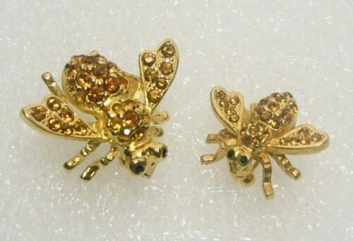 JOAN RIVERS RETIRED TWO HONEY BEE PINS NOVEMBER TOPAZ COLORED CRYSTALS SB4593