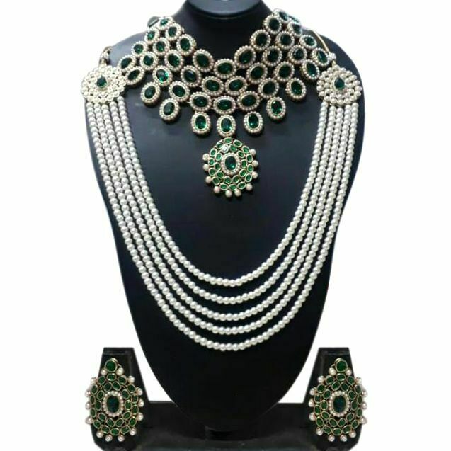 Indian Wedding Deepika Padukone Reception Kundan Green Fashion PartyWear Jewelry