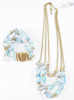 Kenneth Cole New York 'Sea Stone Beach' Aqua Bead Necklace Bracelet Set $98 NEW