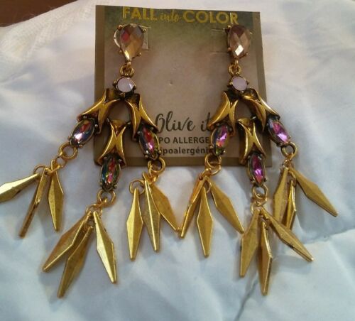 Goldtone Purple Iridescent Stone Dangle earrings pretty