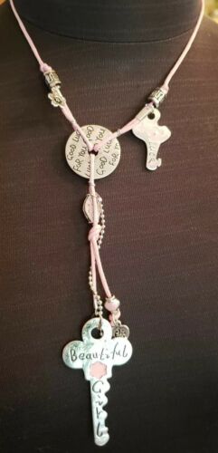 Set Pink Key Good Luck Charm Beautiful Girl Teen Asian Style Necklace & Earrings