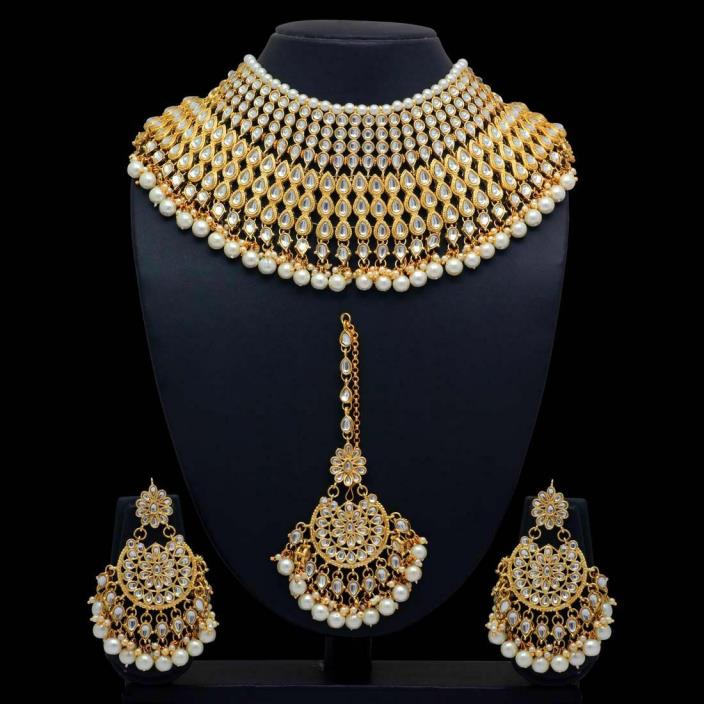 Indian Wedding Bridal White Kundan Bollywood Necklace PartyWear Fashion Jewelry