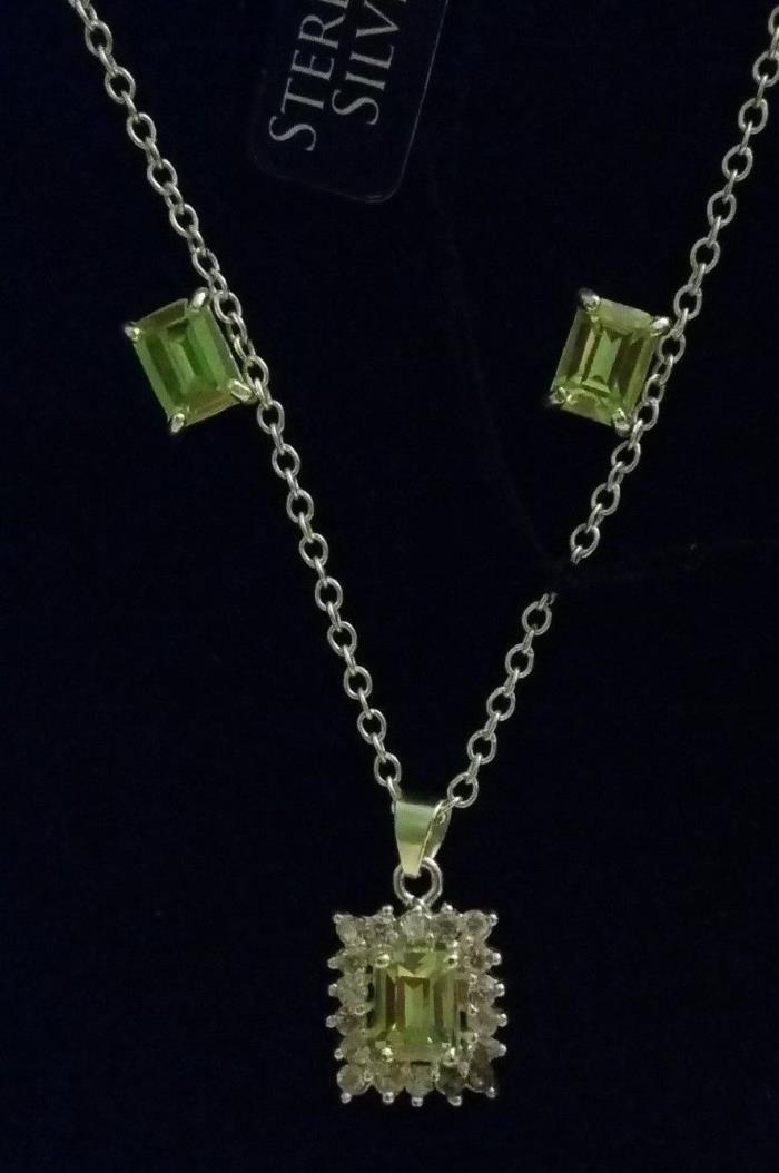2pc Green Peridot Necklace Earring Set Gift Boxed Jewelry NWOT Stocking Stuffer