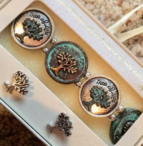 NIB Tree Of Life Bracelet & Earrings Set In Gift Box