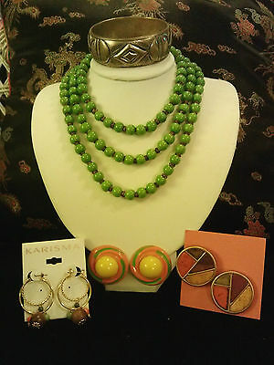 NEW KARISMA Earrings + Green Glass Beaded Necklace + Bracelet + BONUS 15-49