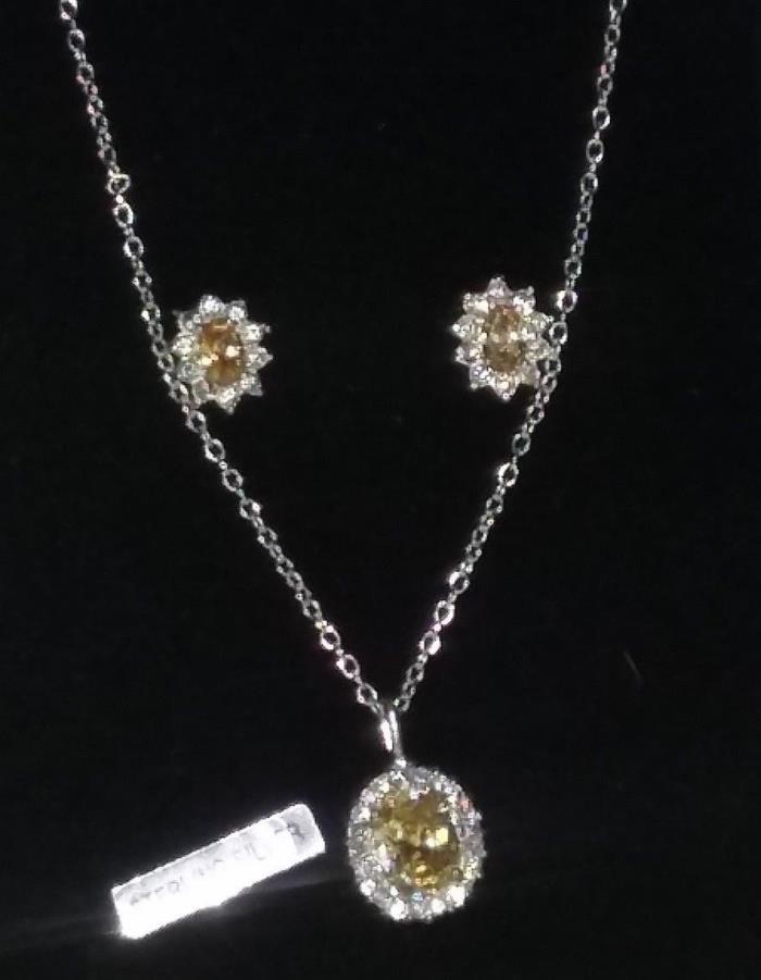 2pc Citrine Necklace Earring Set Gift Boxed Holiday Birthday