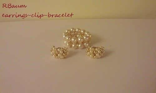 Women's Fashion Jewelry Stretch Bracelet & Clip Earrings Set Simulated Pearls