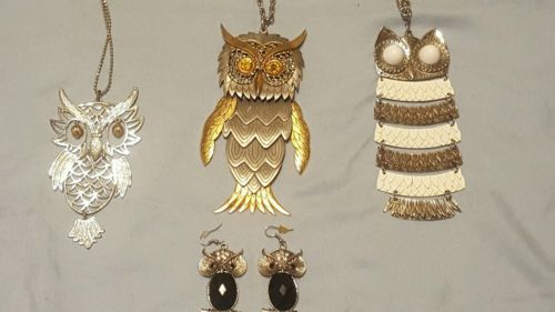 set of 3 Owl necklaces 1 pair owl earrings and   1 bracelet