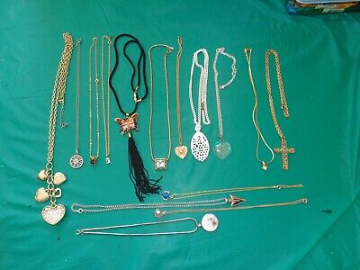 Lot of 15 Gold & Silvertone Pendant Necklaces Rhinestones, & More