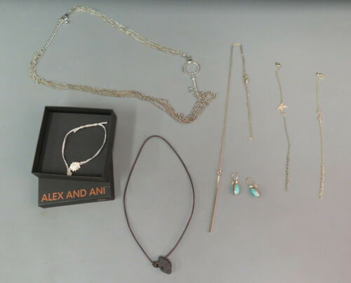 Lot 7 Jewelry Alex & Ani Thin Bracelets Volcanic Rock Long Key Pendant Necklace