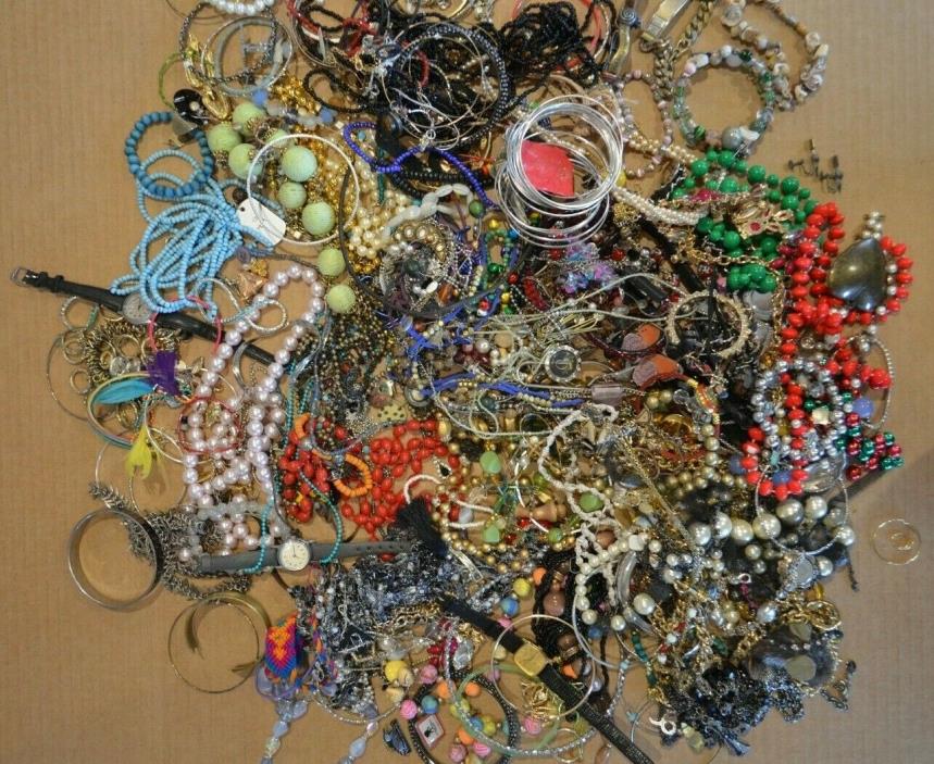 10lb Lot of Unsearched Costume Jewelry Watches Necklaces Ring Bracelets Earrings