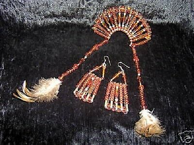 Latin Culture Native Indian Mexican Inspired Amber Bead Feather Ear Hair Jewelry